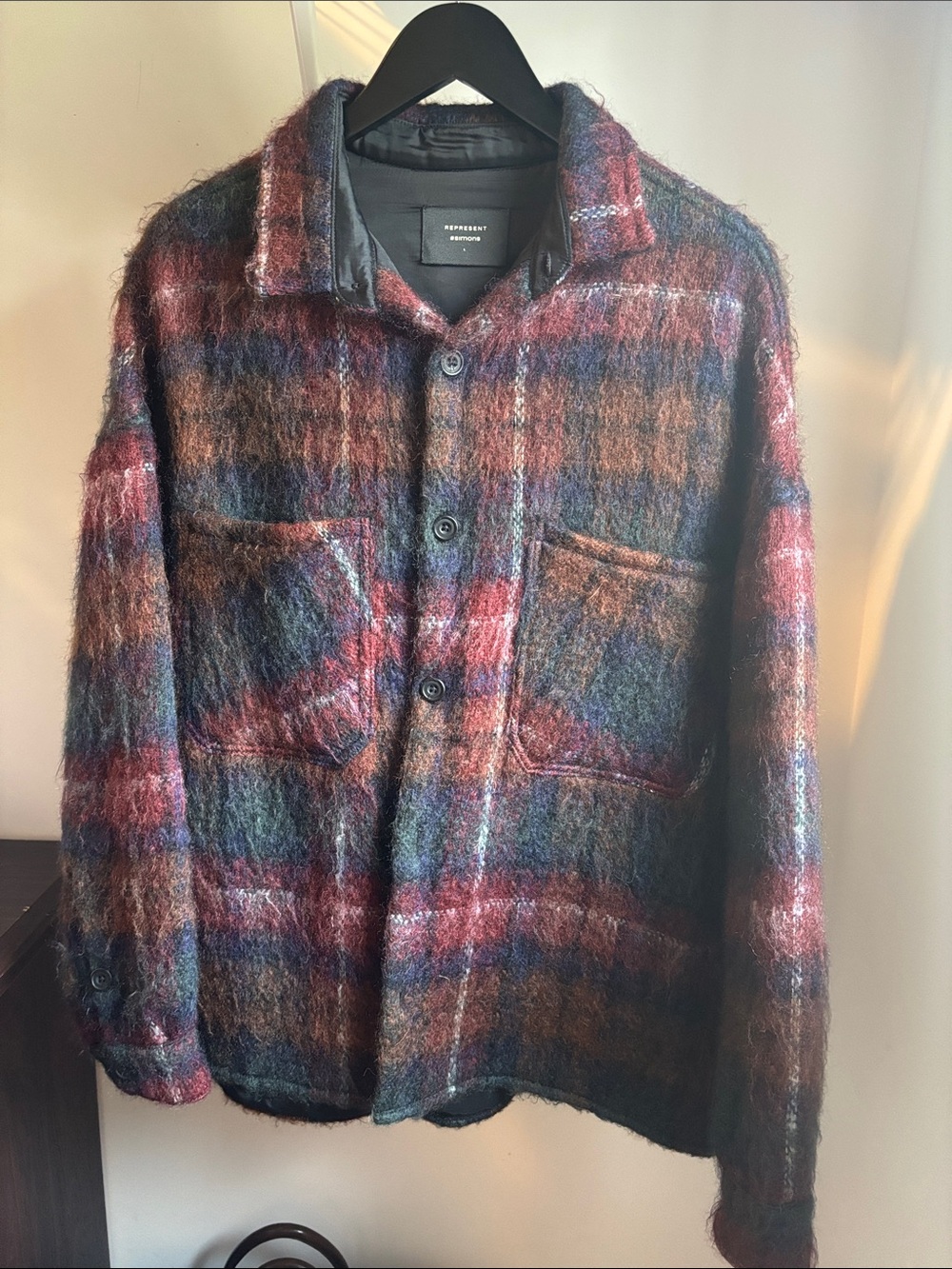 Represent @ Simons Mohair Wool Plaid Oversized Overshirt Jacket L
